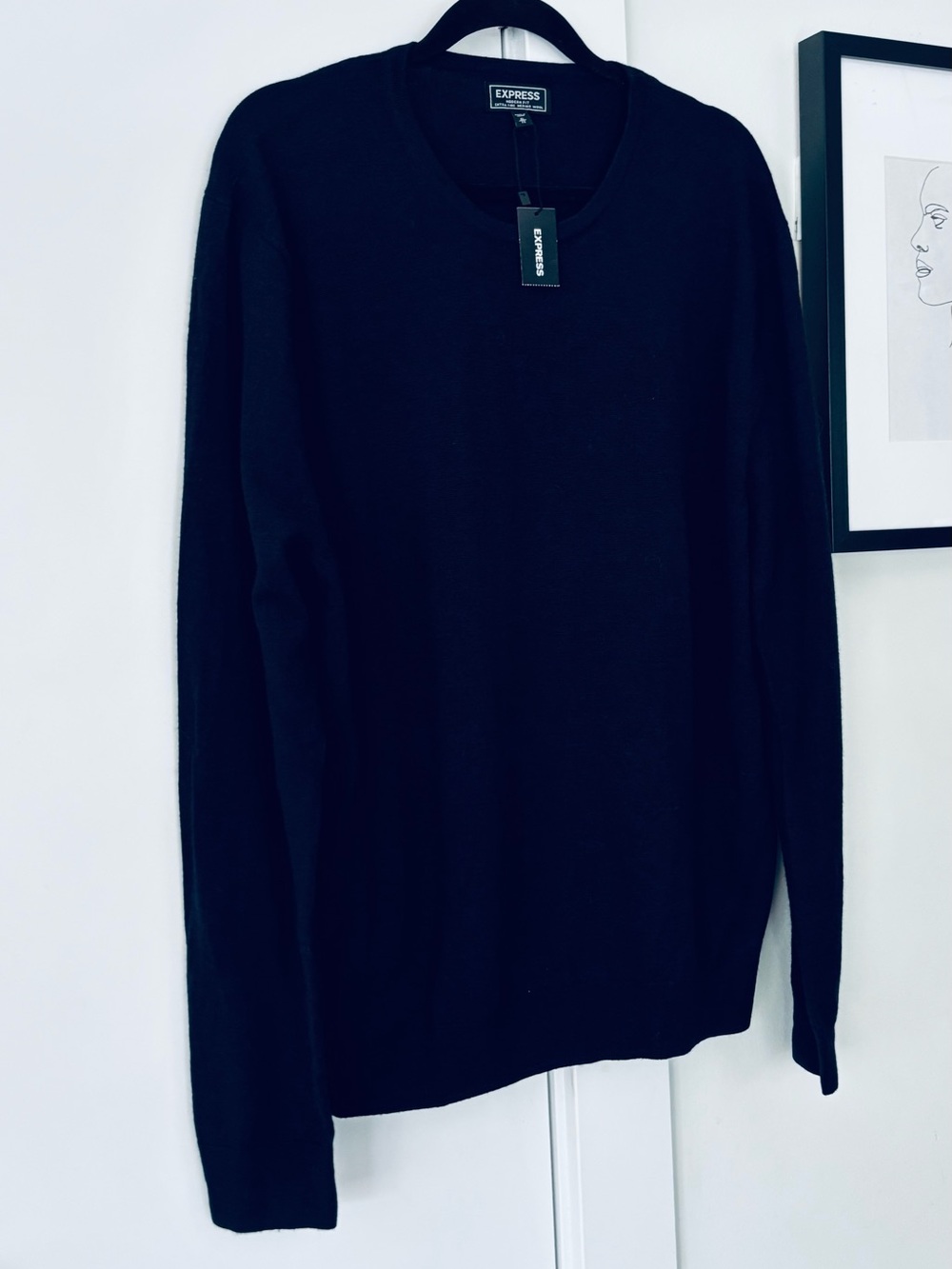 NWT Men's Express Merino Wool Navy Crewneck pull over sweater size XL modern fit